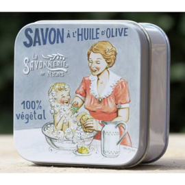 La Savonnerie de Nyons - Zeep in vierkant blikje moeder en baby (coton) 100 gram.