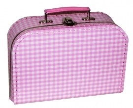 Koffertje, roze geruit - 25 cm.