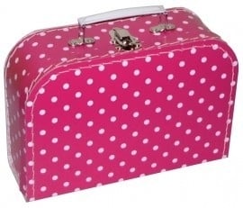 Koffertje, fuchsia roze met polkadots - 25 cm.