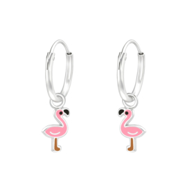 Zilveren oorbellen, met flamingo.