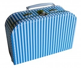 Koffertje, aqua blauw met witte strepen - 25 cm.