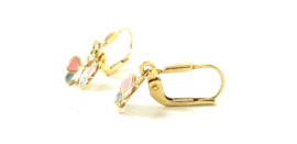 14 karaat geelgouden oorhangers met roze blauwe vlinder thema
