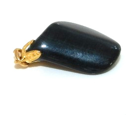 Edelsteen donker bruin blauw zwart valkoog  hanger met verguld oogje