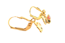14 karaat geelgouden oorhangers met roze blauwe vlinder thema