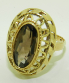 Gouden damesring met rookquartz