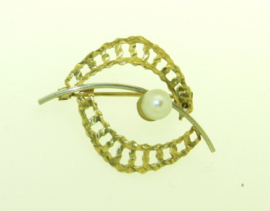 Geel met wit gouden broche model RELIEF OOG MET PAREL