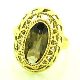 Gouden damesring met rookquartz