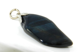 Edelsteen donker bruin blauw zwart valkoog  hanger met verzilverd oogje