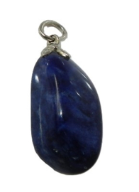 Edelsteen donker blauw sodaliet  hanger met verzilverd oogje