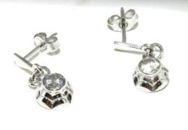 Wit gouden oorstekers hangers met witte steen