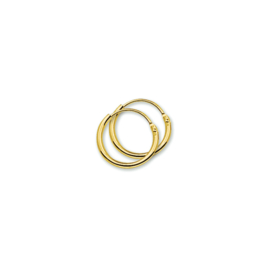 Gouden oorringen diameter 13 mm met 1,3 mm ronde buis