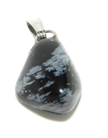 Edelsteen hangertje zwart obsidiaan met verzilverd oogje