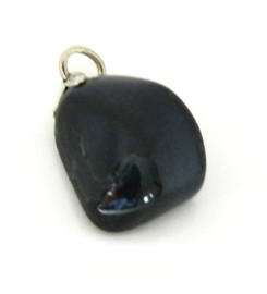 Edelsteen donker bruin blauw zwart valkoog  hanger met verzilverd oogje