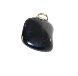 Edelsteen donker bruin blauw zwart valkoog  hanger met verzilverd oogje