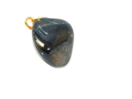 Edelsteen donker bruin blauw zwart valkoog  hanger met verguld oogje