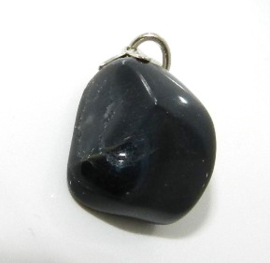Edelsteen donker bruin blauw zwart valkoog  hanger met verzilverd oogje