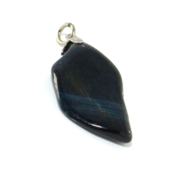 Edelsteen donker bruin blauw zwart valkoog  hanger met verzilverd oogje