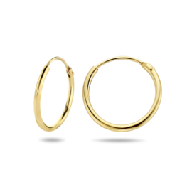 Gouden oorringen diameter 15 mm met 1,3 mm ronde buis