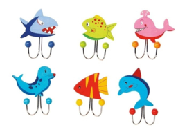 Houten kapstok-kledinghaak zeedieren los {L5194/W2/3}