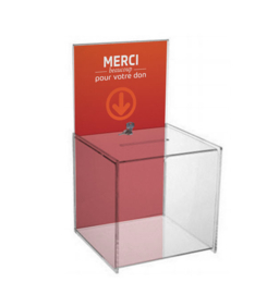 Boîte à dons XL transparent avec étui et serrure