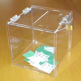 Urne plexiglas carré transparent avec une serrure (20 cm)