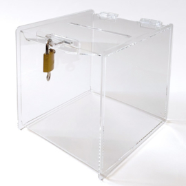 Urne plexiglas carré transparent avec une serrure (20 cm)