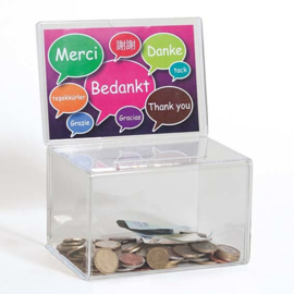 Boîte à dons transparente avec étui