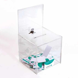 Losbox transparent mit Schloss und Plakathalter