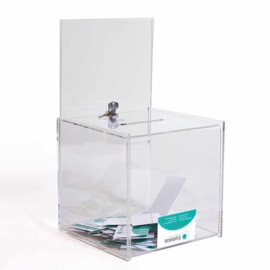 Losbox transparent mit Schloss und Plakathalter