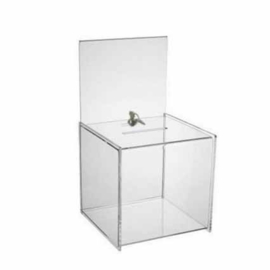 Losbox transparent mit Schloss und Plakathalter