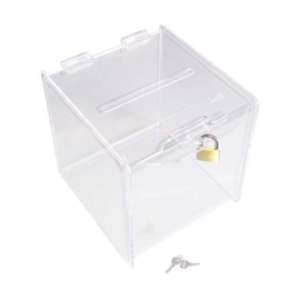 Urne plexiglas carré transparent avec une serrure (20 cm)