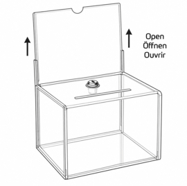 Spendenbox mit Plakathalter und Schloss