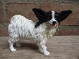 beeldje Papillon / Vlinderhond wit-zwart