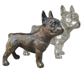sculptuur Franse Bulldog teef zilvertin