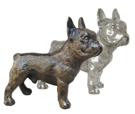 sculptuur Franse Bulldog reu zilvertin