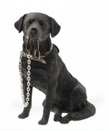 beeldje Labrador zwart met riem