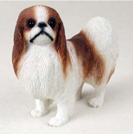 beeldje Japanse spaniel bruin/wit