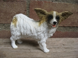 beeldje Papillon / Vlinderhond wit-bruin