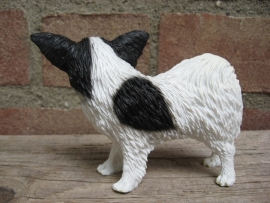 beeldje Papillon / Vlinderhond wit-zwart