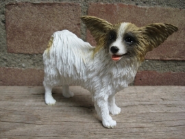 beeldje Papillon / Vlinderhond wit-bruin