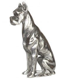 sculptuur Duitse Dog zittend zilvertin