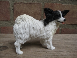 beeldje Papillon / Vlinderhond wit-zwart