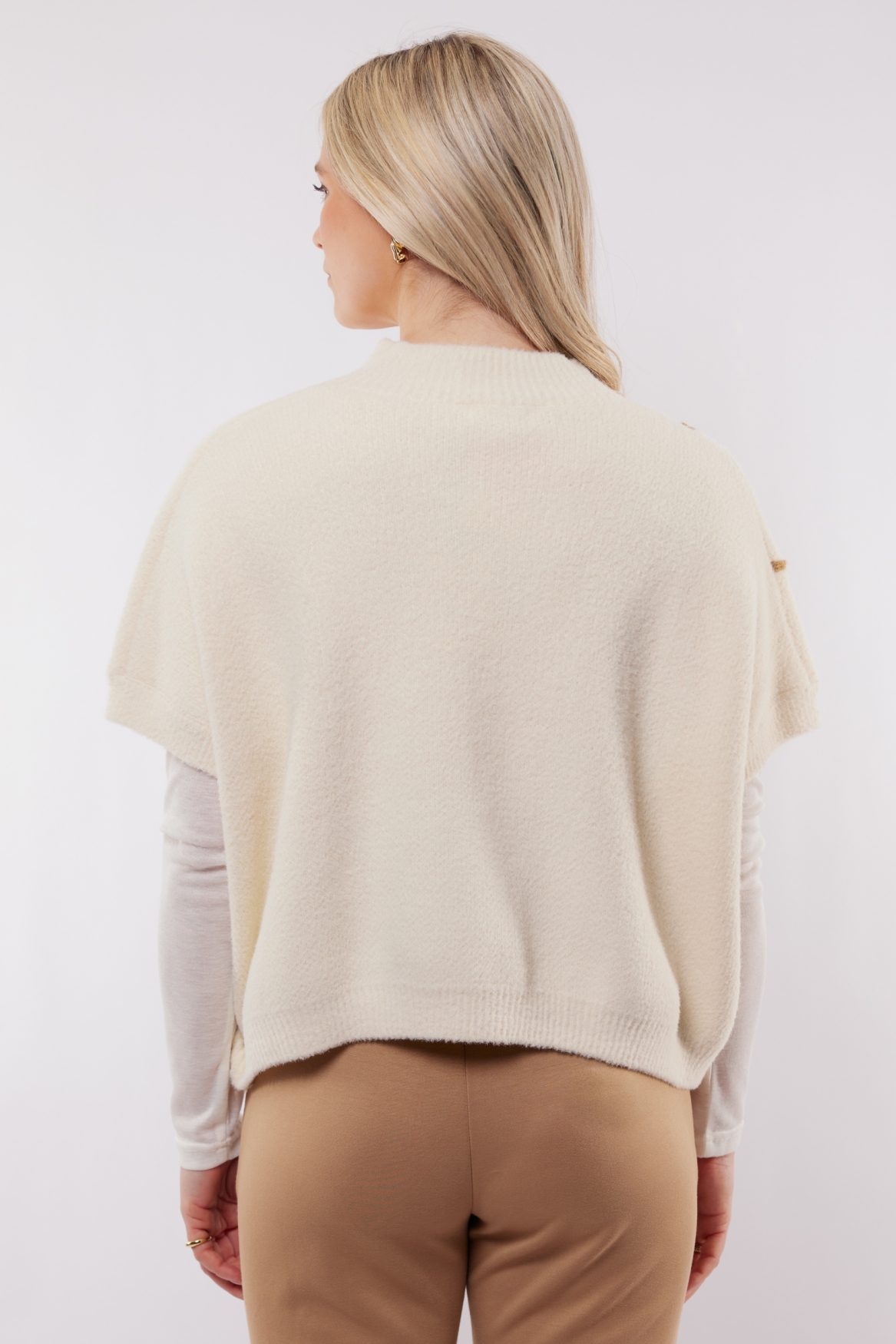 C&S Violette Knit Gilet Wool White/Light Camel
