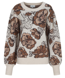 C&S Kirsa Knit Pullover Wool White/Dark Walnut