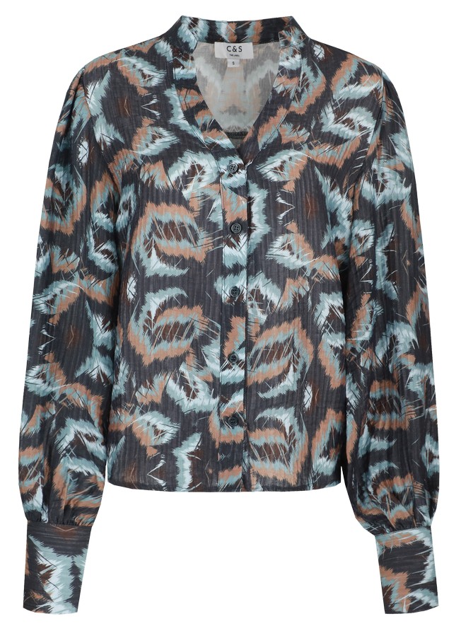 C&S Babette Blouse Dark Grey/Light Camel