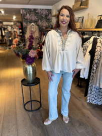 C&S Nancy Blouse Sand/ Jade Green