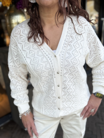 Red Button Cardigan Ajour Offwhite