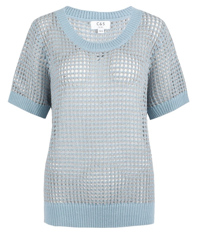 C&S Annabelle Knit Top Stone Blue/Silver