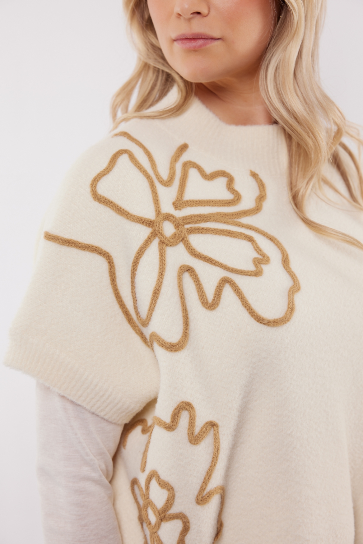 C&S Violette Knit Gilet Wool White/Light Camel