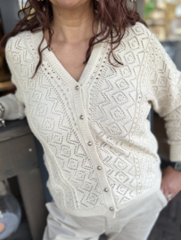 Red Button Cardigan Ajour Sand